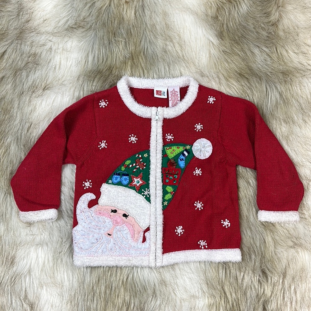 Size 4 Santa Ugly Zip-Up Christmas Sweater